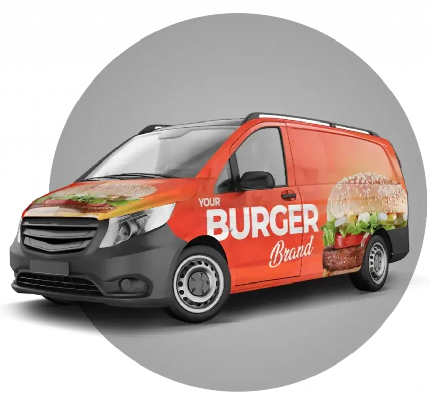 Full vinyl wrap vehicle branding mock-up on a delivery van, vehicle branding in Dubai